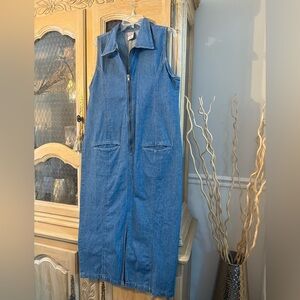 Vintage Blue Denim Sleeveless Zip-Up Dress